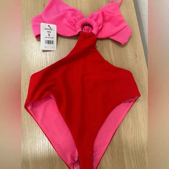NWT Women's Beach Riot Kristen red and pink cut out one piece size small - Picture 7 of 13